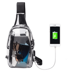 Clear Sling Bag USB Charging Stadium Approved Chest Bag Crossbody Bag