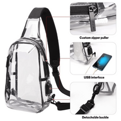 Clear Sling Bag USB Charging Stadium Approved Chest Bag Crossbody Bag