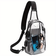 Clear Sling Bag USB Charging Stadium Approved Chest Bag Crossbody Bag