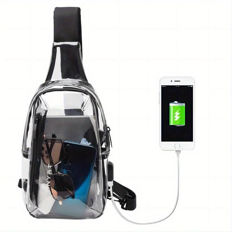 Clear Sling Bag USB Charging Stadium Approved Chest Bag Crossbody Bag