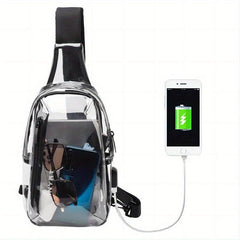 Clear Sling Bag USB Charging Stadium Approved Chest Bag Crossbody Bag