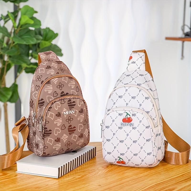 Cherry Print Nylon Sling Crossbody Bag Women's Chest Bag