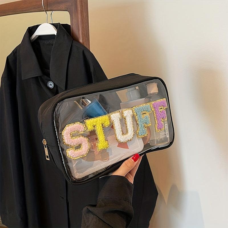 Waterproof Transparent PVC Embroidery Letter Cosmetic Bag Large Capacity