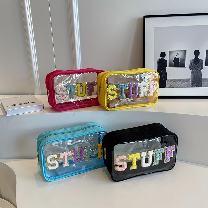 Waterproof Transparent PVC Embroidery Letter Cosmetic Bag Large Capacity