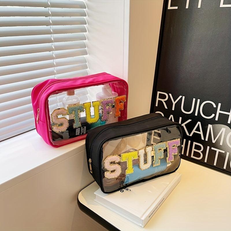 Waterproof Transparent PVC Embroidery Letter Cosmetic Bag Large Capacity