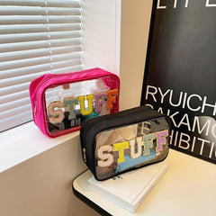 Waterproof Transparent PVC Embroidery Letter Cosmetic Bag Large Capacity
