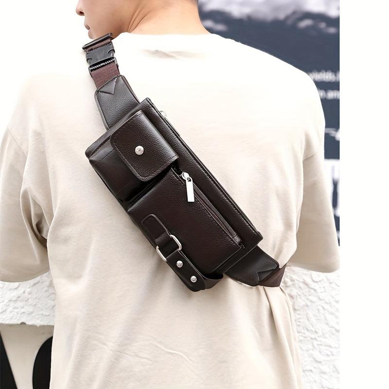 Men's PU Leather Waist Bag Outdoor Casual Waist Bag Business