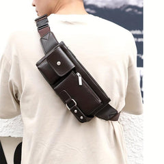 Men's PU Leather Waist Bag Outdoor Casual Waist Bag Business