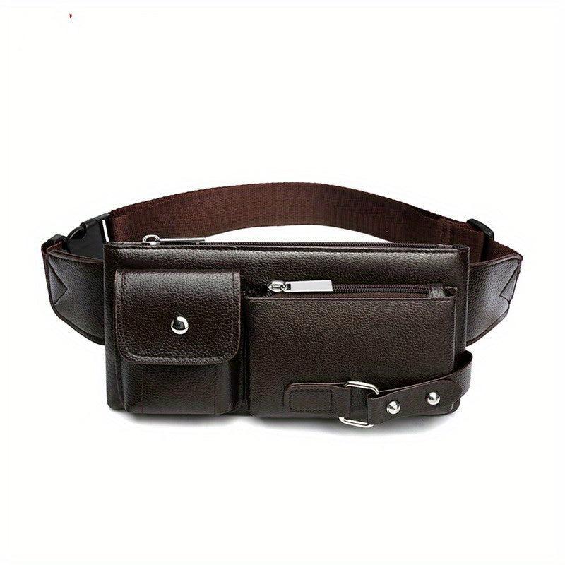 Men's PU Leather Waist Bag Outdoor Casual Waist Bag Business