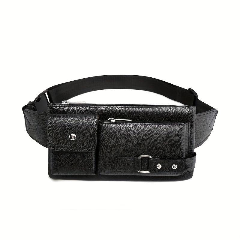 Men's PU Leather Waist Bag Outdoor Casual Waist Bag Business