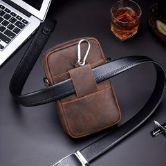 Cow Captain Retro Crazy Horse Leather Men's Mobile Phone Fanny Pack