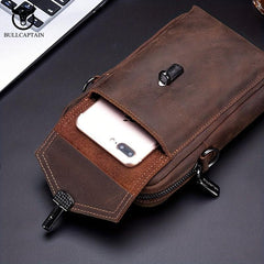 Cow Captain Retro Crazy Horse Leather Men's Mobile Phone Fanny Pack