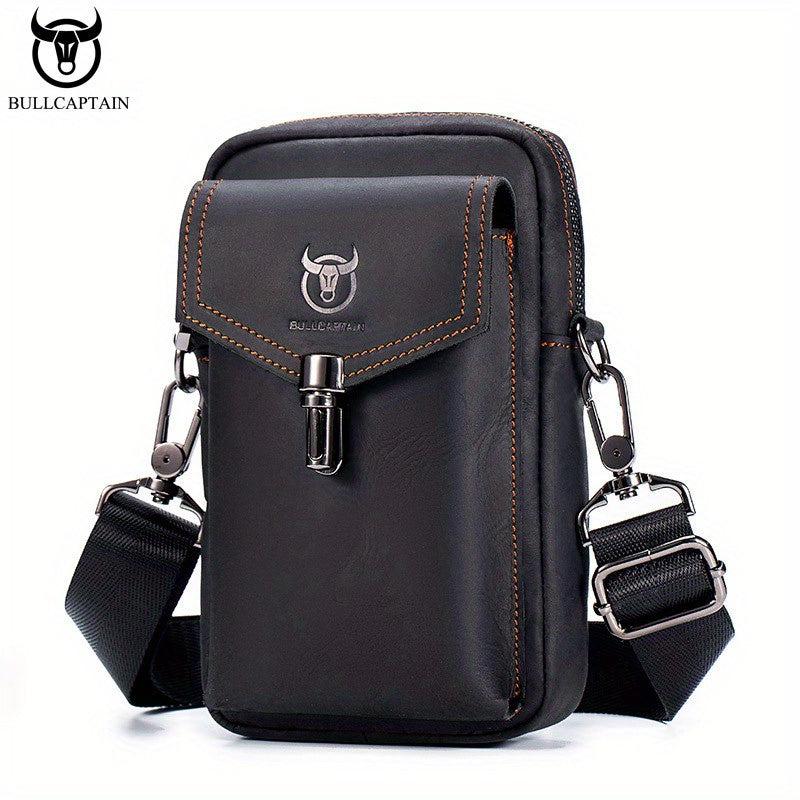 Cow Captain Retro Crazy Horse Leather Men's Mobile Phone Fanny Pack