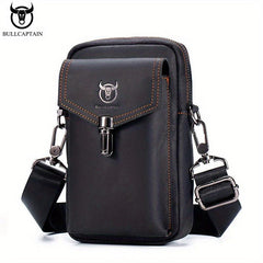 Cow Captain Retro Crazy Horse Leather Men's Mobile Phone Fanny Pack
