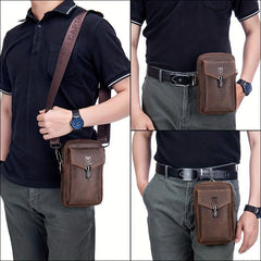 Cow Captain Retro Crazy Horse Leather Men's Mobile Phone Fanny Pack