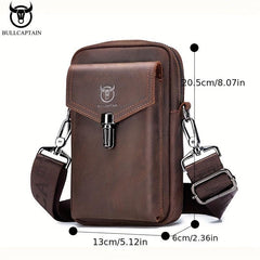 Cow Captain Retro Crazy Horse Leather Men's Mobile Phone Fanny Pack