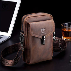 Cow Captain Retro Crazy Horse Leather Men's Mobile Phone Fanny Pack