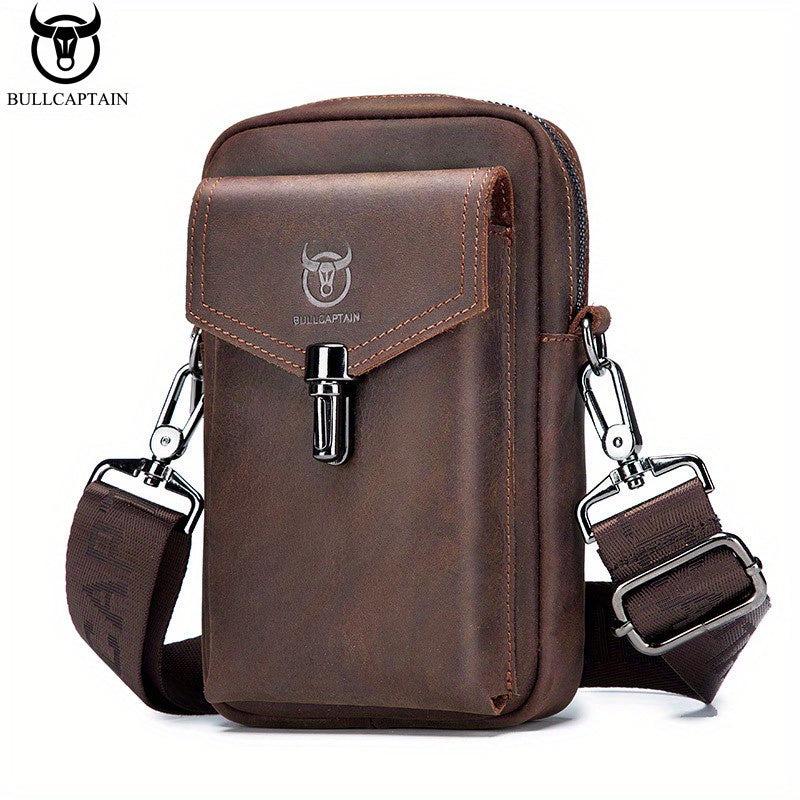 Cow Captain Retro Crazy Horse Leather Men's Mobile Phone Fanny Pack
