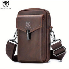 Cow Captain Retro Crazy Horse Leather Men's Mobile Phone Fanny Pack