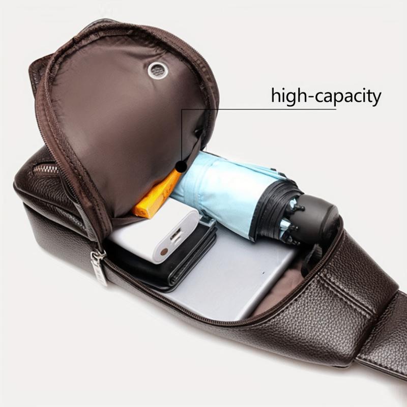 Men's Leather Crossbody Bag Multifunction Shoulder Bag for Outdoor Sports