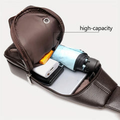 Men's Leather Crossbody Bag Multifunction Shoulder Bag for Outdoor Sports