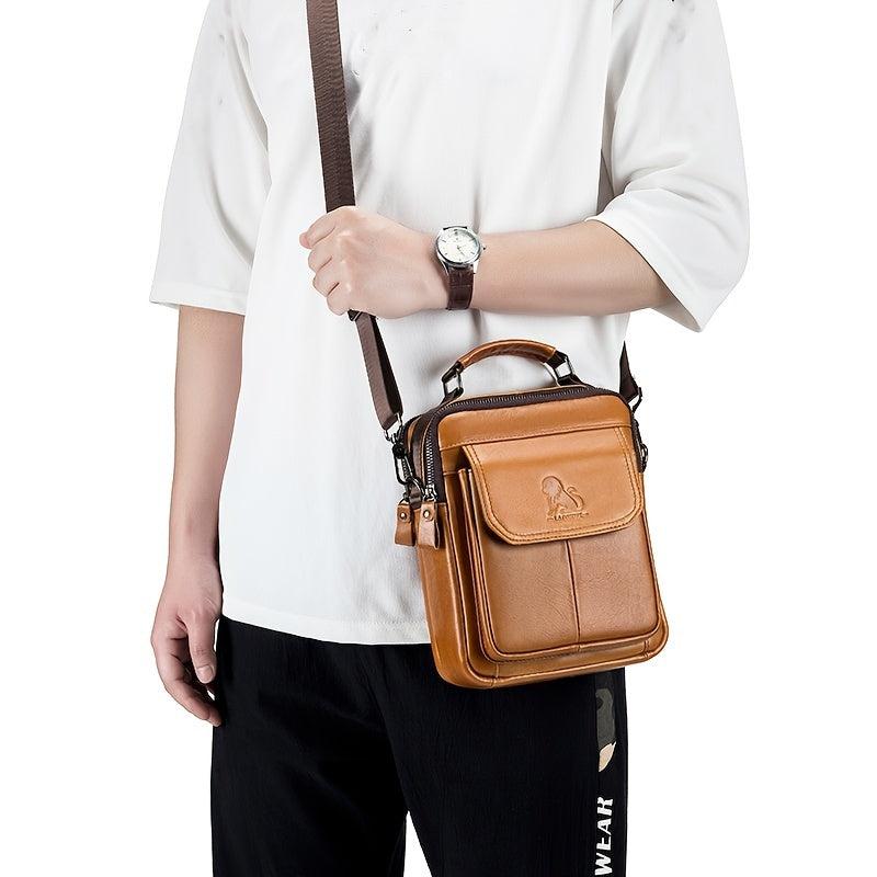 Men's Cowhide Shoulder Bag Vertical Square Type Headband Bag