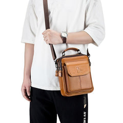 Men's Cowhide Shoulder Bag Vertical Square Type Headband Bag