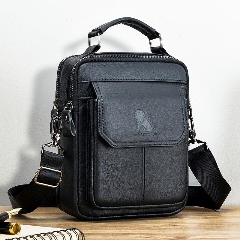Men's Cowhide Shoulder Bag Vertical Square Type Headband Bag