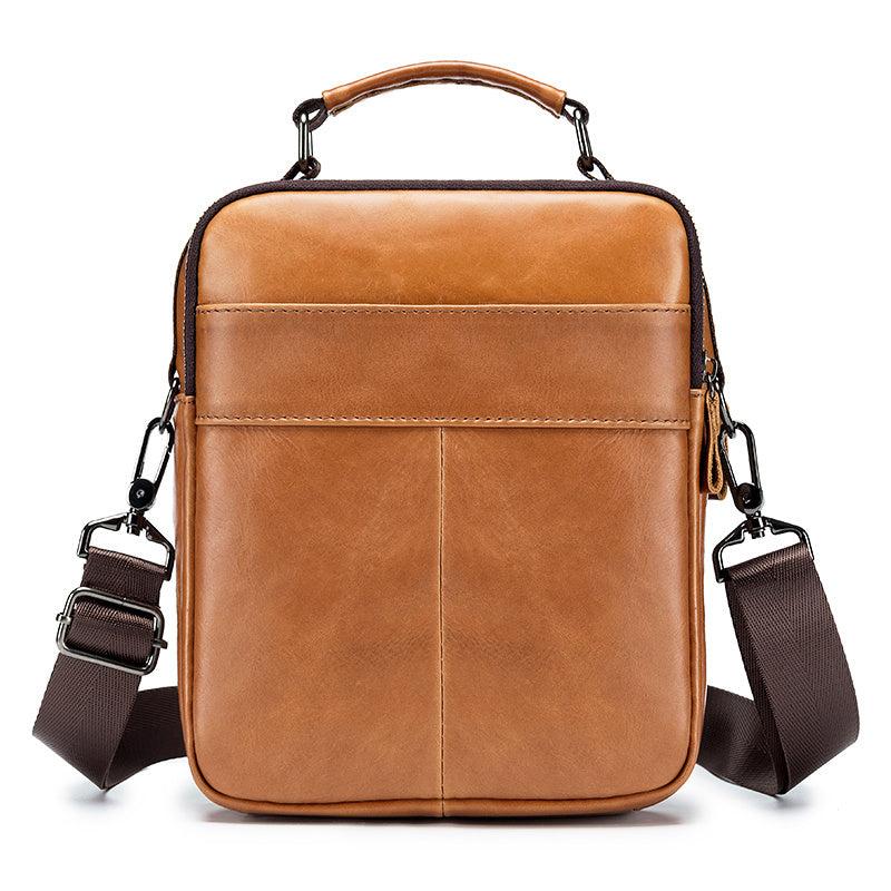 Men's Cowhide Shoulder Bag Vertical Square Type Headband Bag