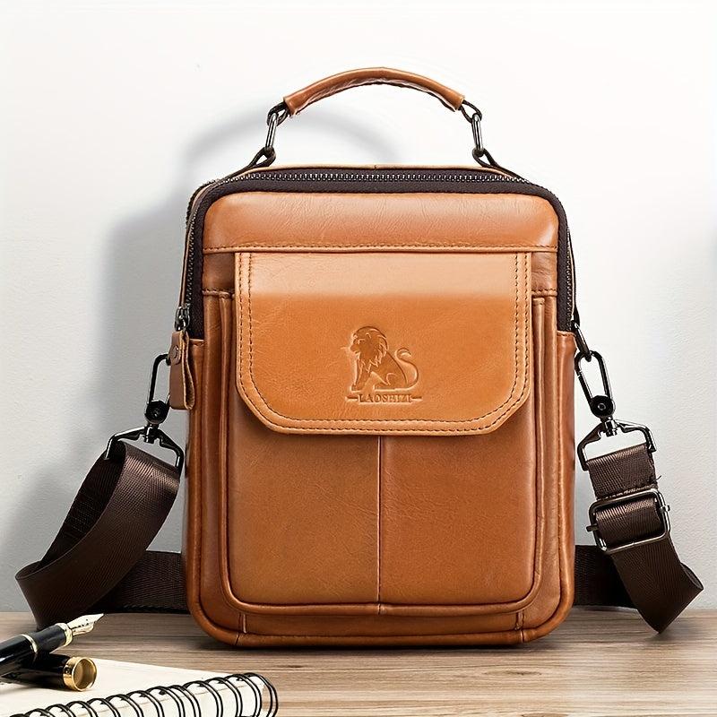 Men's Cowhide Shoulder Bag Vertical Square Type Headband Bag