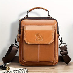 Men's Cowhide Shoulder Bag Vertical Square Type Headband Bag