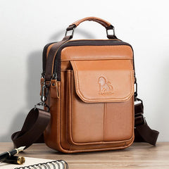 Men's Cowhide Shoulder Bag Vertical Square Type Headband Bag