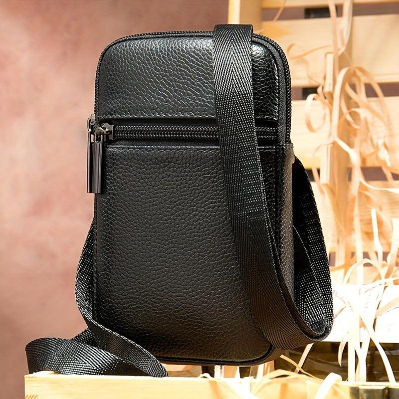 Men's Cowhide Crossbody Bag Lightweight Vertical Shoulder Bag