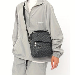 Men's Leather Crossbody Bag Vertical Shoulder Bag For Outdoor Sports Travel Work