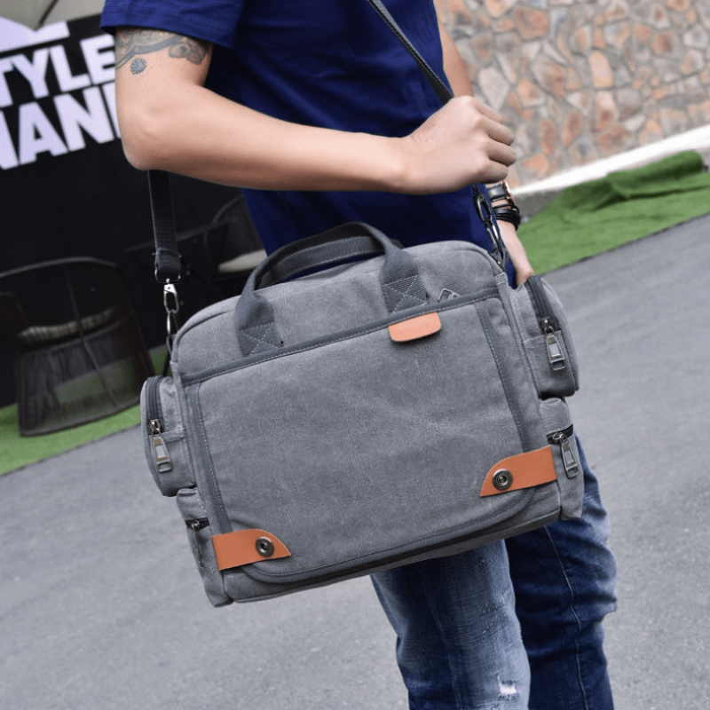 Men's Compartment Canvas Laptop Crossbody Bag Travel Work Shoulder Bag
