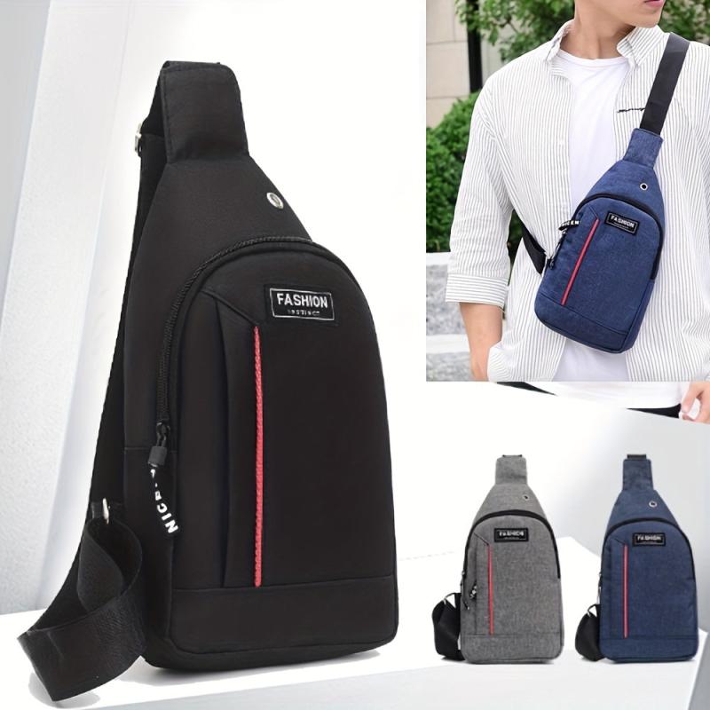 Men's Solid Plain Nylon Crossbody Bag Casual Chest Bag For Men
