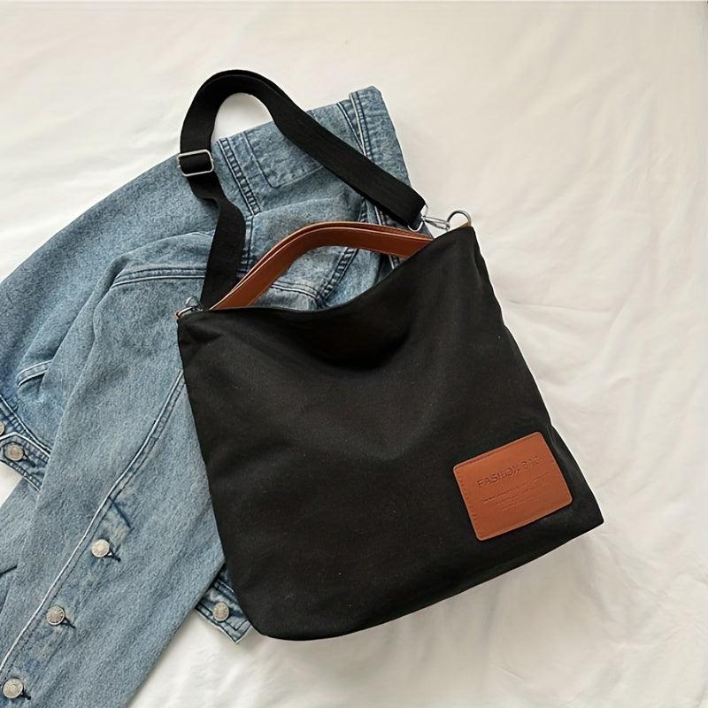 Canvas Large Capacity Niche Tote Handbag For Commuting College Students