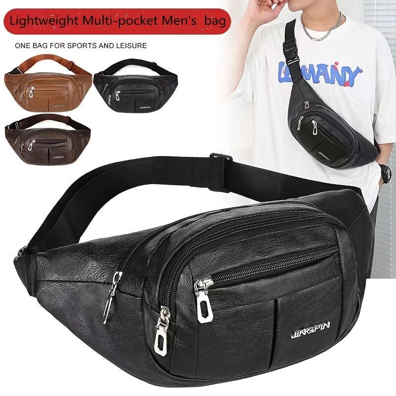 Men's PU Leather Large Capacity Waist Bag for Sports