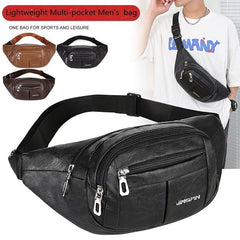 Men's PU Leather Large Capacity Waist Bag for Sports
