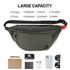 Large Crossbody Fanny Pack Men Waterproof Waist Bag Adjustable Strap & 5 Pockets