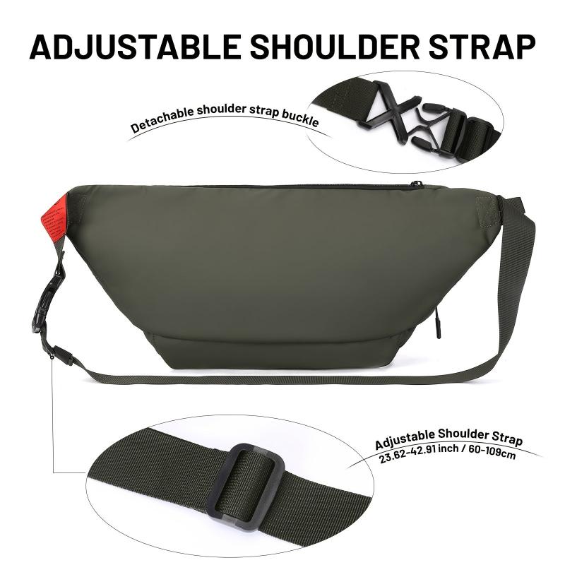 Large Crossbody Fanny Pack Men Waterproof Waist Bag Adjustable Strap & 5 Pockets