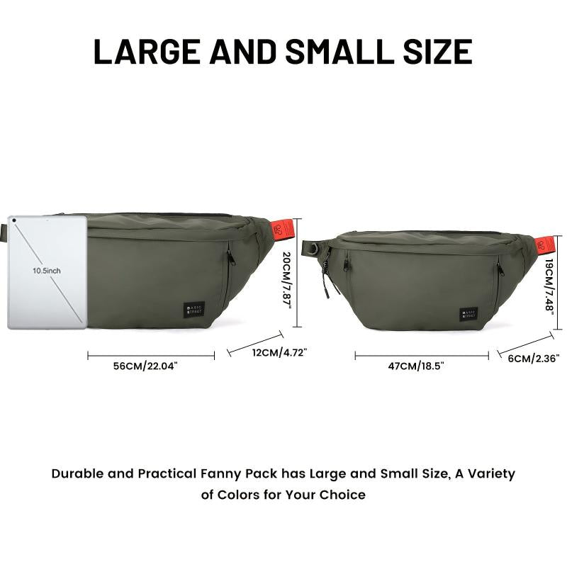 Large Crossbody Fanny Pack Men Waterproof Waist Bag Adjustable Strap & 5 Pockets