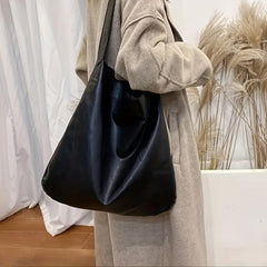 Soft Leather Shoulder Bag Large Capacity Travel Shopping Bag