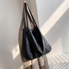 Soft Leather Shoulder Bag Large Capacity Travel Shopping Bag