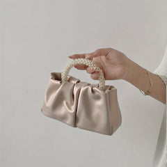 Cloud Pleated Evening Crossbody Bag Pearl Decor Dinner Clutch Purse