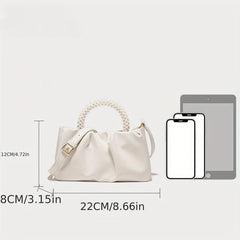 Cloud Pleated Evening Crossbody Bag Pearl Decor Dinner Clutch Purse