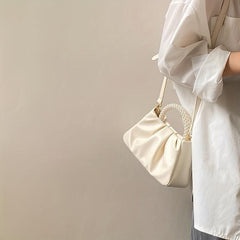 Cloud Pleated Evening Crossbody Bag Pearl Decor Dinner Clutch Purse
