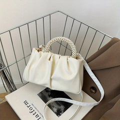 Cloud Pleated Evening Crossbody Bag Pearl Decor Dinner Clutch Purse