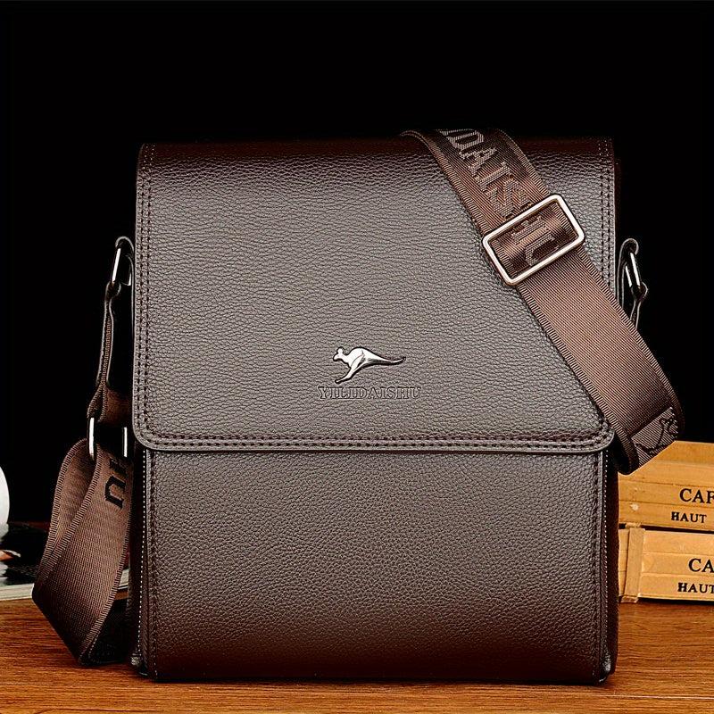 Men's PU Leather Crossbody Bag Large Capacity Casual Shoulder Bag