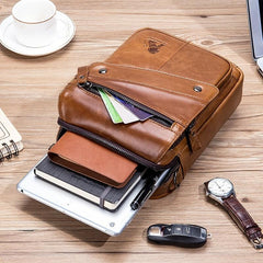 Men's Cow Leather Shoulder Bag Retro Style Large Capacity Messenger